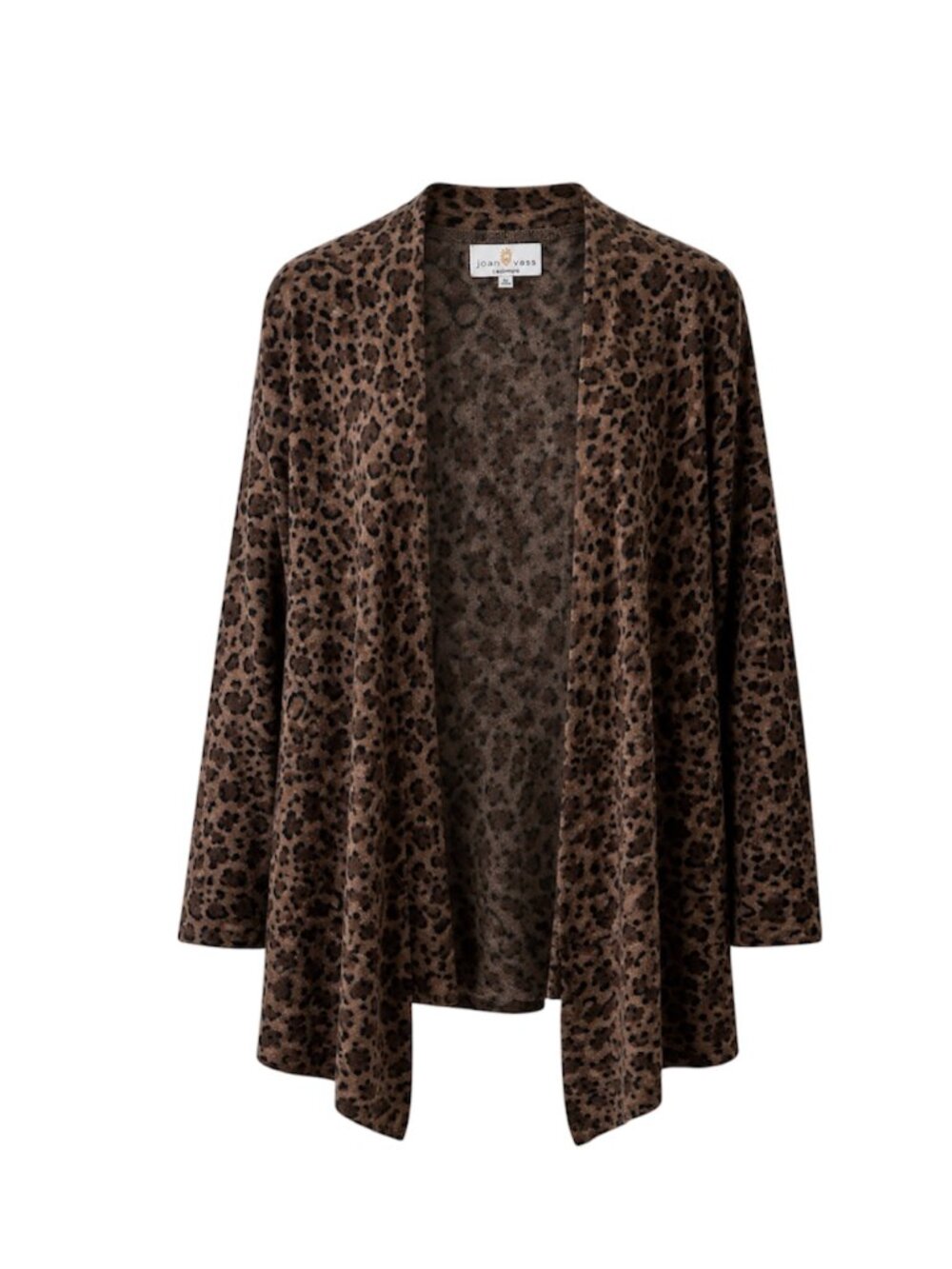 Joan Vass Leopard Print Open Front Cashmere Sweater